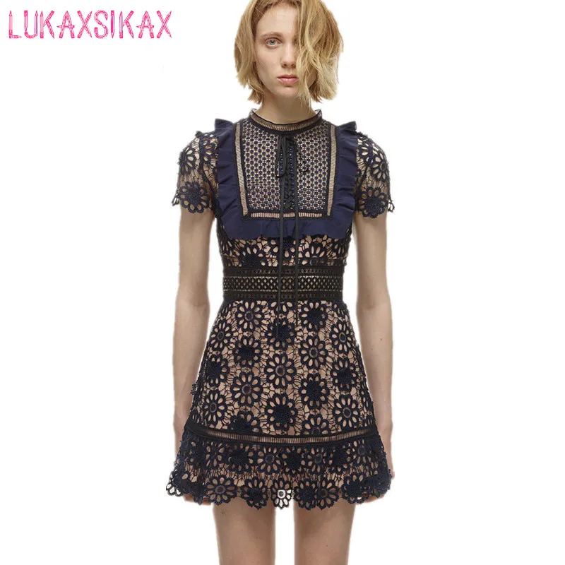 2017 новая мода S * P кружевное подиумное Платье женское открытое без рукавов