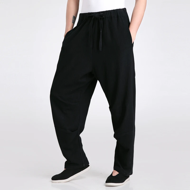 

Black Chinese Men's Traditional Wu Shu Trousers Cotton Linen Kung Fu Pant Leisure Loose Pants S M L XL XXL XXXL 2601-1