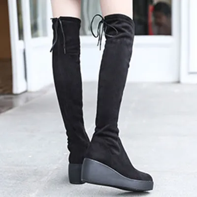 Женские ботинки ботфорты на шнуровке Повседневная обувь платформе зимние сапоги