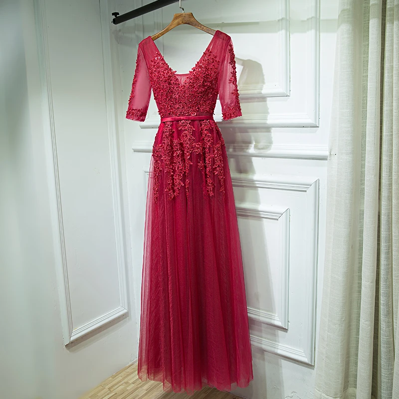 

Newest Style !Vestido Madrinha A-Line Tulle Appliques Cap Sleeves Princess Illusion Wedding Guest Dress Bridesmaid Dresses 2019