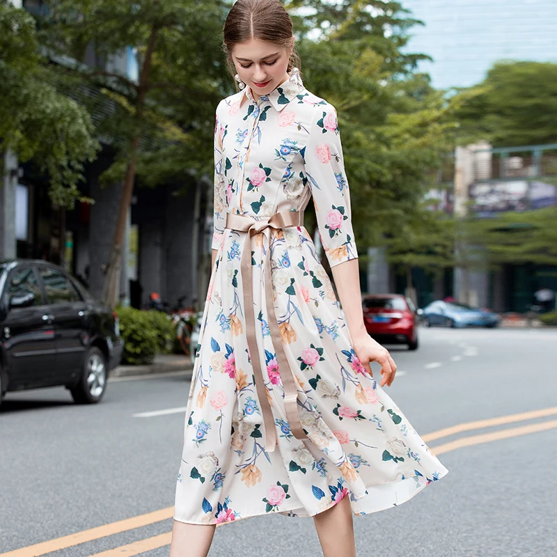 Плиссированное Платье с принтом для девочек милое приталенное платье отложным