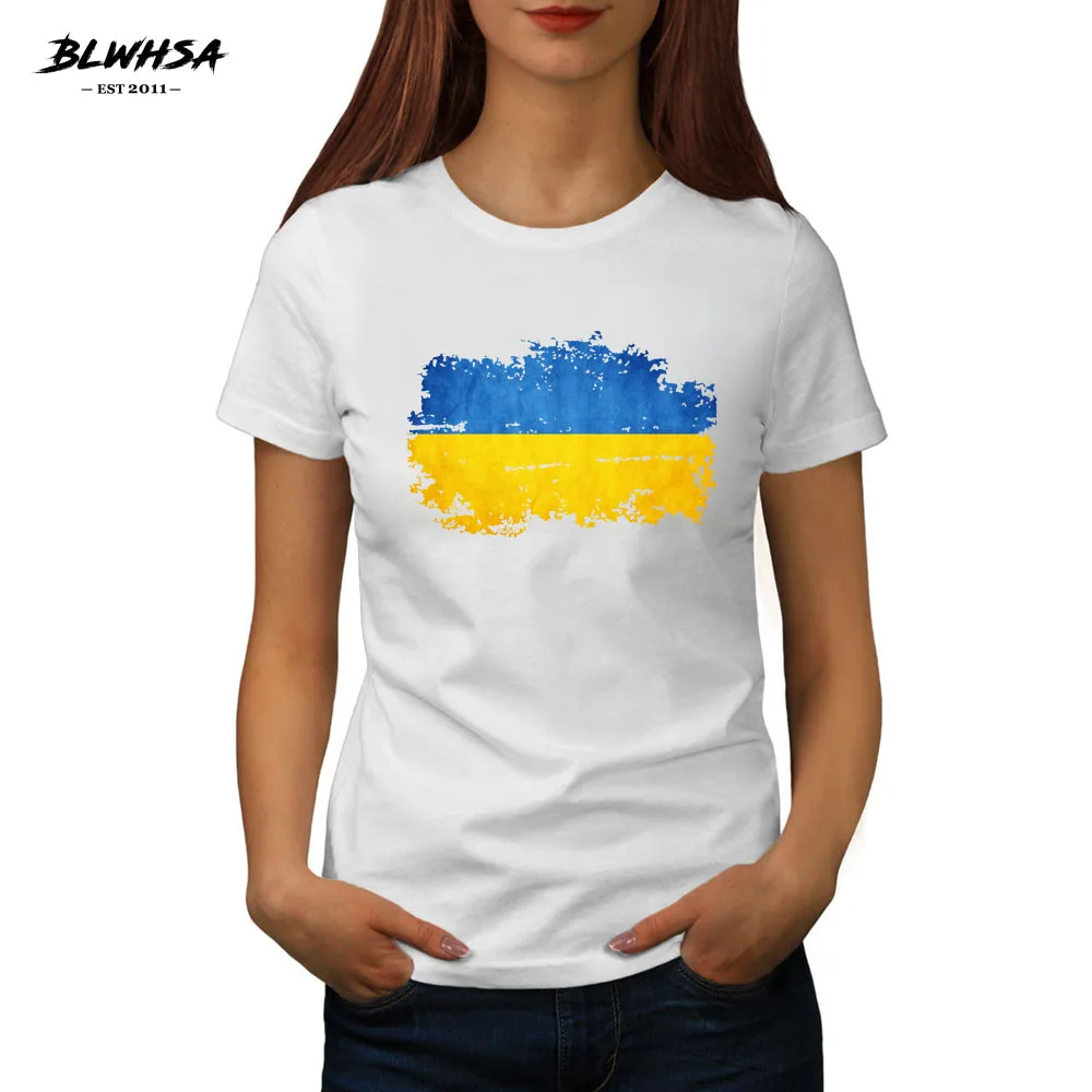 

BLWHSA Printed T-shirt Femme New Summer Ukraine Nostalgic Flag Tees Tops O-Neck Short Sleeve Solid Color Lady T Shirts