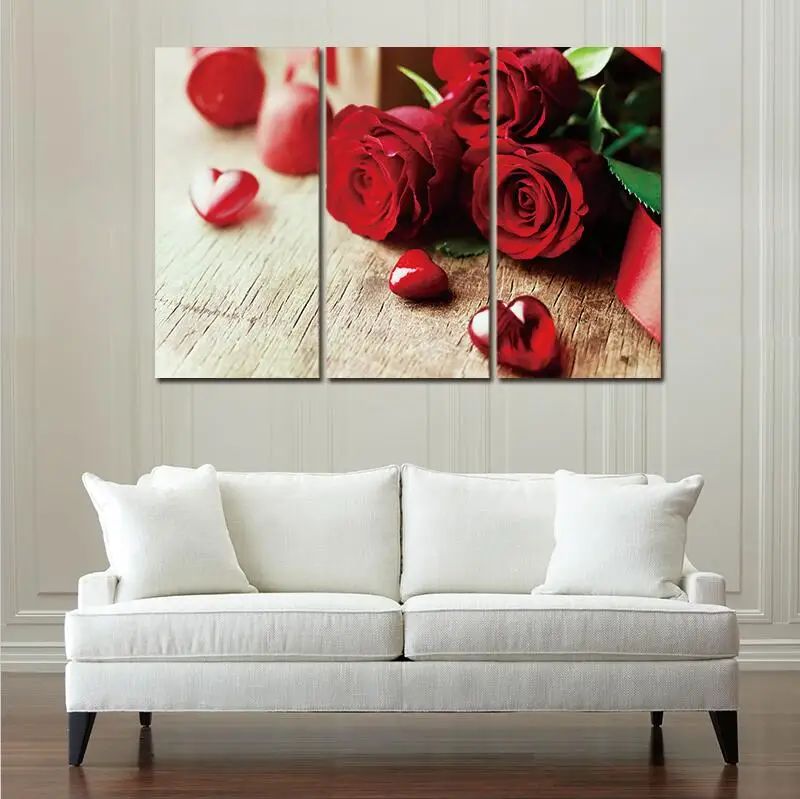 Настенная картина с цветами красная роза капли дождя 3 шт. печать на холсте