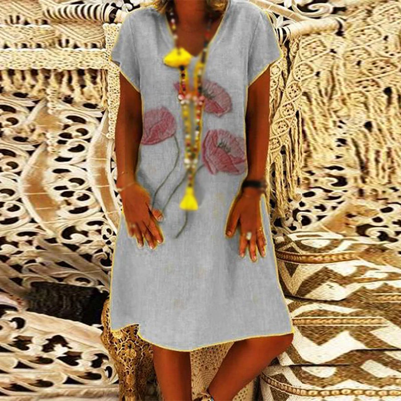 Модное женское свободное платье Плюс Размер Повседневное пляжное с коротким