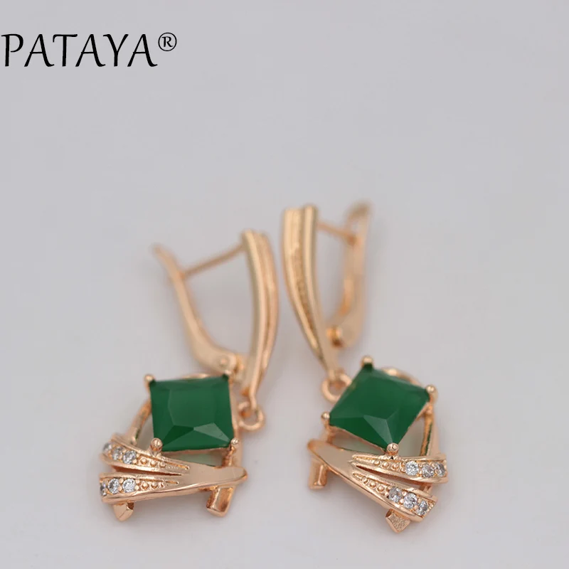 PATAYA 585, длинные серьги из розового золота AB, цветной натуральный кубический цирконий, ювелирные изделия, женские роскошные фиолетовые серьги с квадратной подвеской