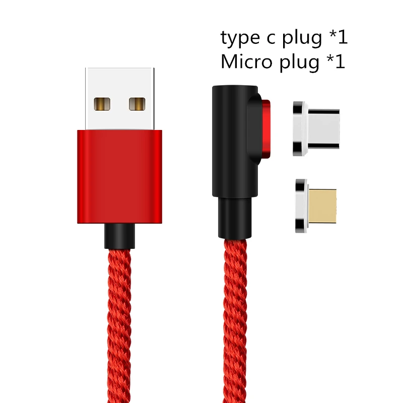 SUNPHG 90 градусов Магнитный кабель l-линия Micro USB кабель type C USBC 3A кабель для быстрой зарядки Магнитный зарядный провод для iPhone samsung - Цвет: red type c micro