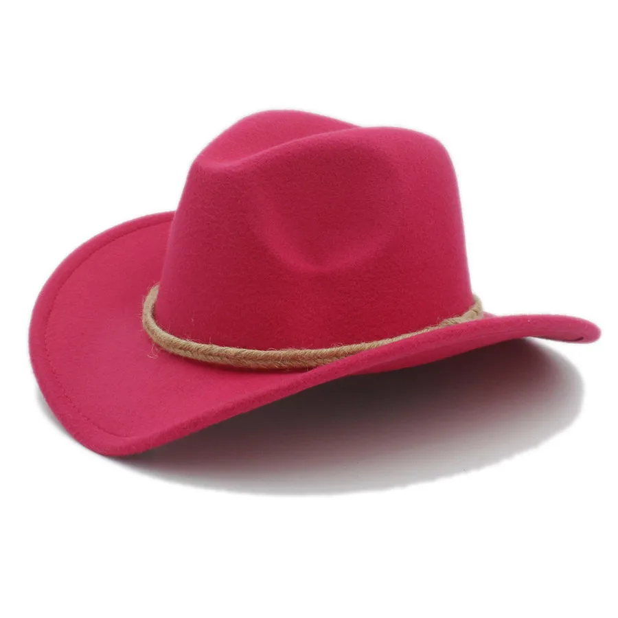 Rose red Женская и мужская шляпа в стиле ретро, ковбойская шляпа в западном стиле для джентльмена, ковбойская шляпа с широкими полями, джазовая церковная Кепка, накидка, сомбреро, верхняя Кепка - Цвет: Rose red