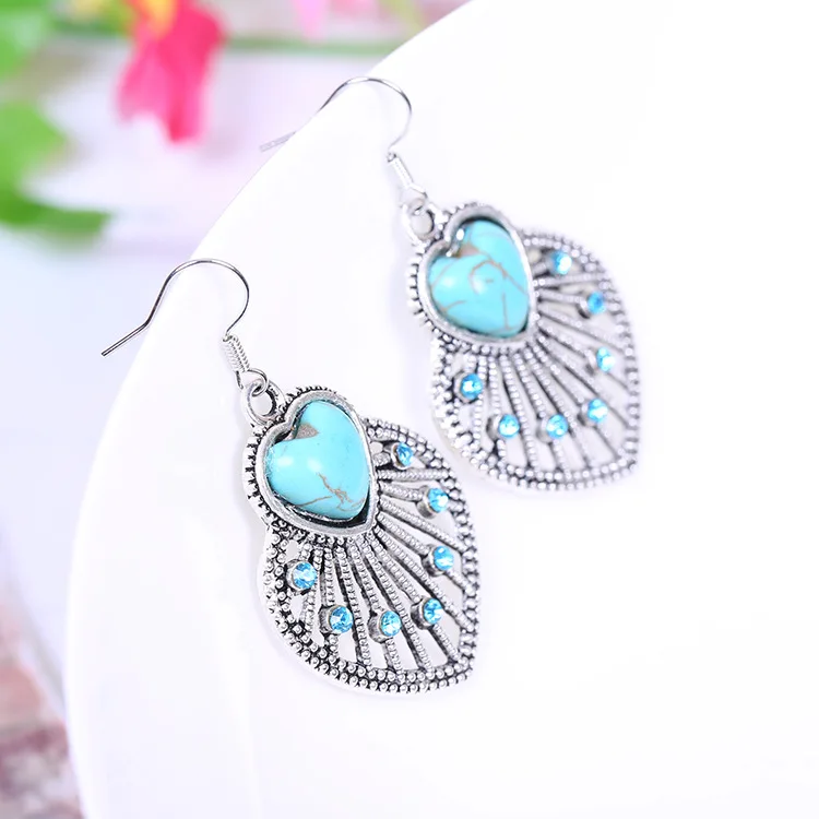 Women earrings retro luxury big square turquoises stone earrings drop for women