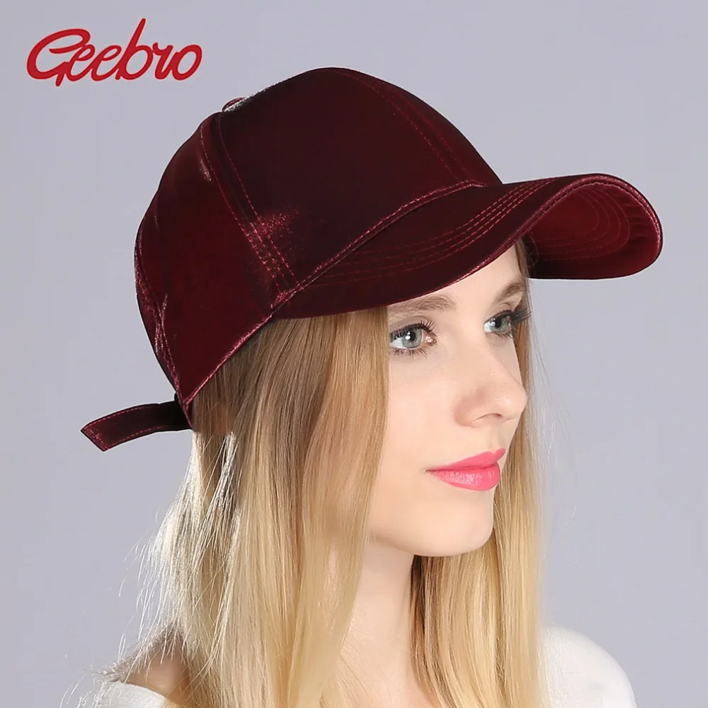 Geebro бренд 2017 Вельветовая бейсболка для женщин простой черный Snapback шапки мужчин