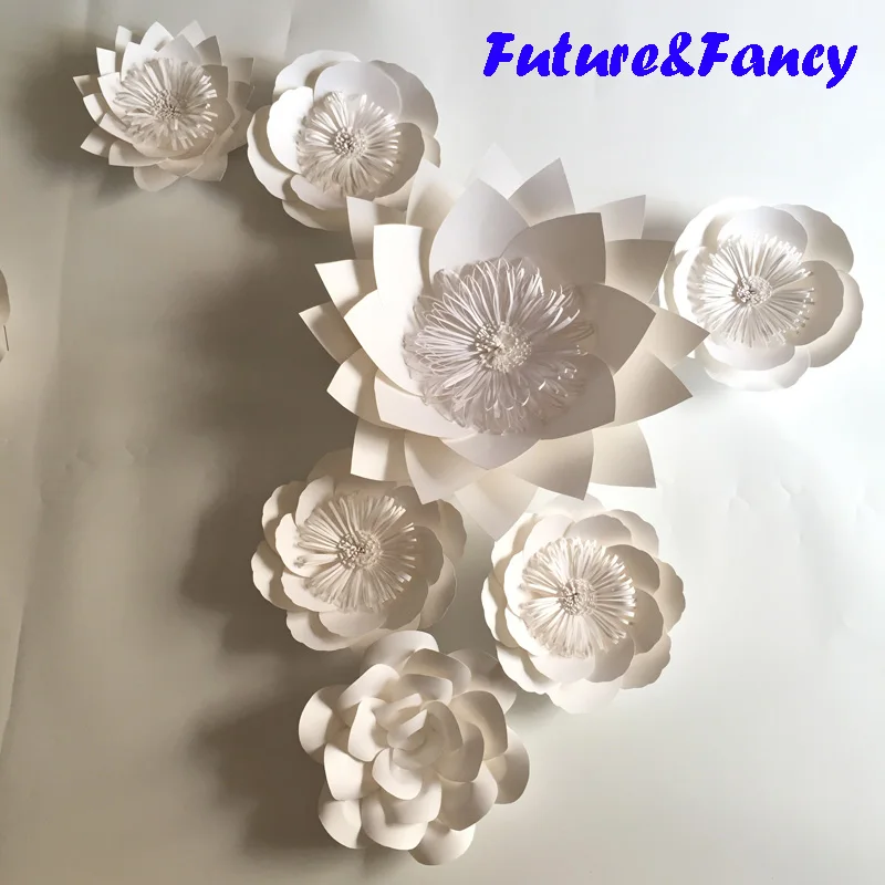 7 шт. чистый белый гигантский Бумага цветы для свадьбы декора или Photo Booth фон фонов