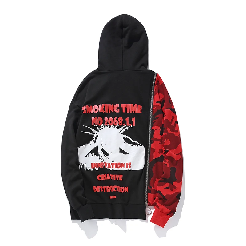 Одежда высшего качества камуфляж лоскутное молнии Для мужчин женщин Толстовки