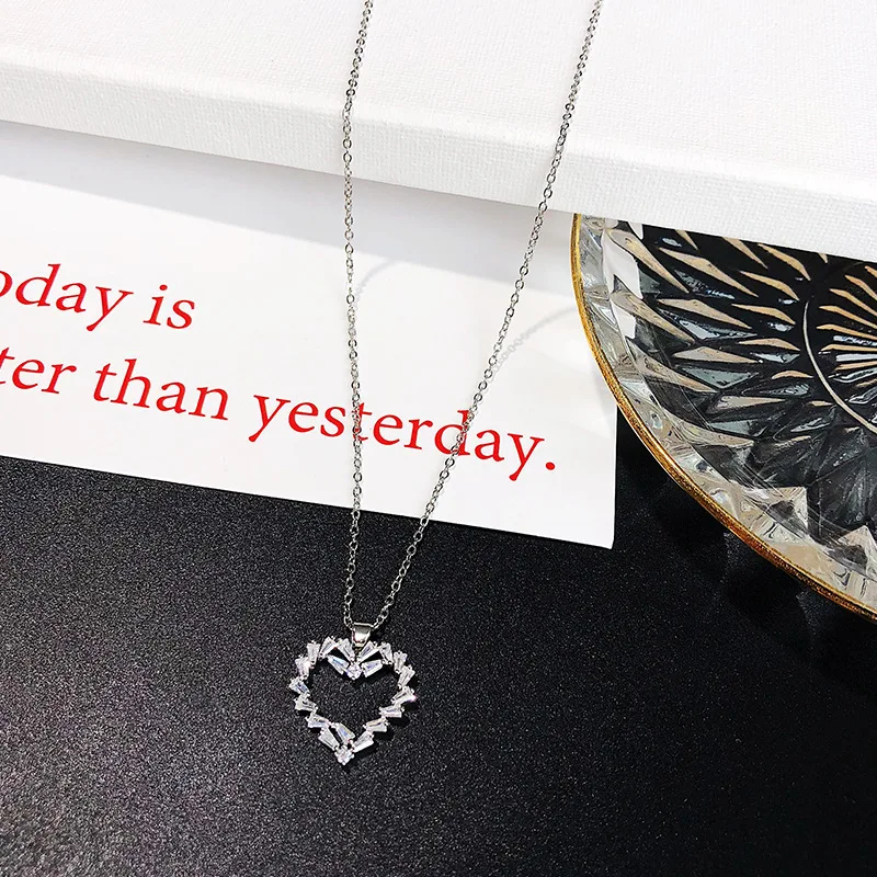 Новый В Форме Сердца Кристалл Циркон Геометрическая ключицы цепи модные