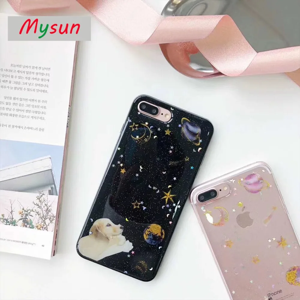 Звездное небо собака Сияющий Чехол Для Телефона iPhone 7 8 plus 6 s сумка для мобильного