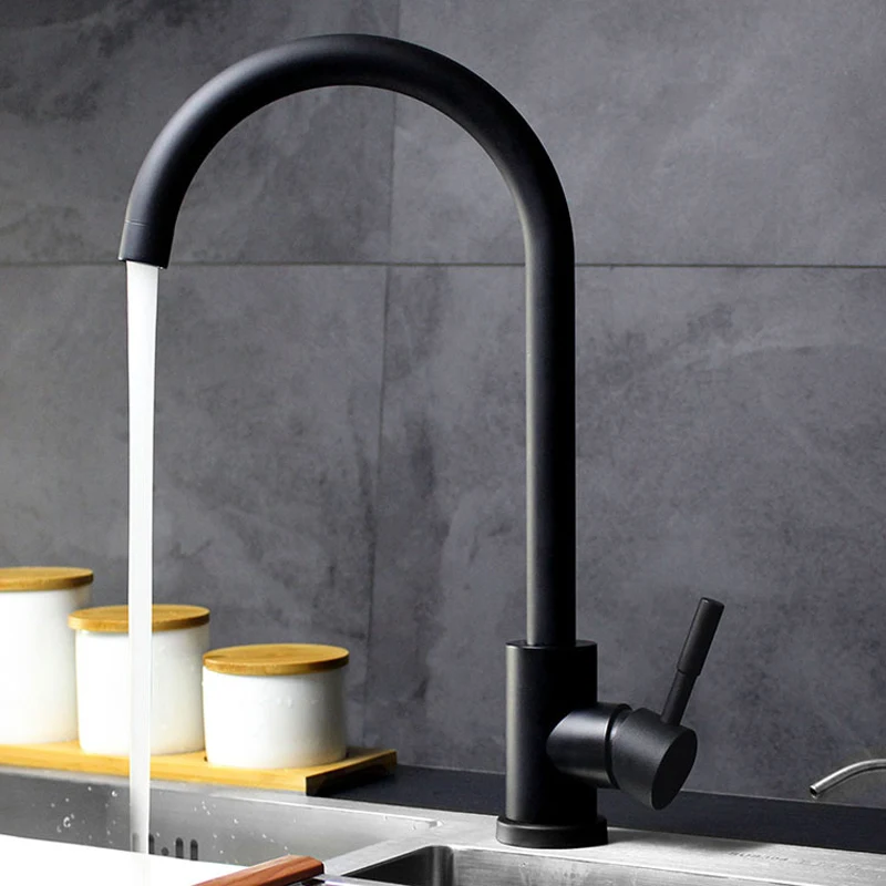 

Kitchen Faucet Stainless Steel White/Black Paint Sink Tap 360 Degree Rotation Curve Outlet Pipe Tap Hot and Cold Water Mixer Tap
