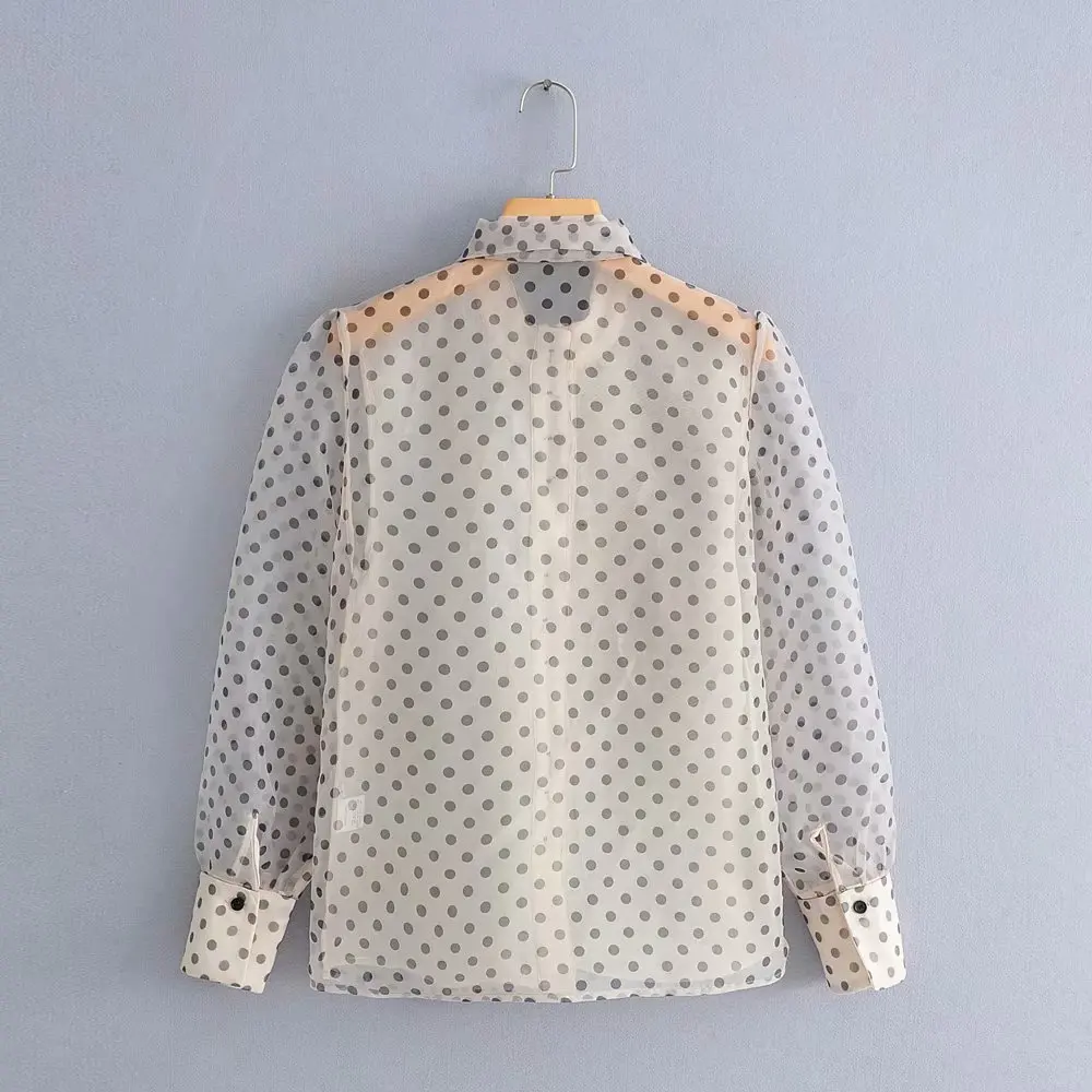 2019 г. новые женские уличные в горошек Повседневная блуза женская блузка длинные