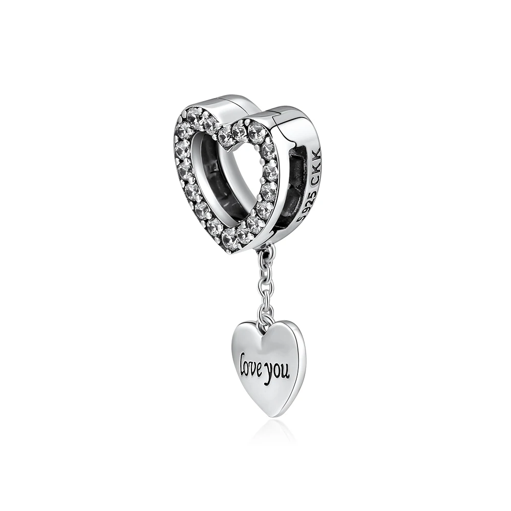 

DIY Fits for Pandora Charms Bracelets Reflexions Sweet Heart Clip Beads 100% 925 Sterling-Silver-Jewelry Free Shipping