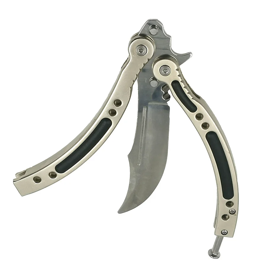 Нож из нержавеющей стали CS Go, тактический нож для выживания, нож Karambit, тренировочный нож с бабочкой для охоты, кемпинга, счетчика удара - Цвет: Silver no hole