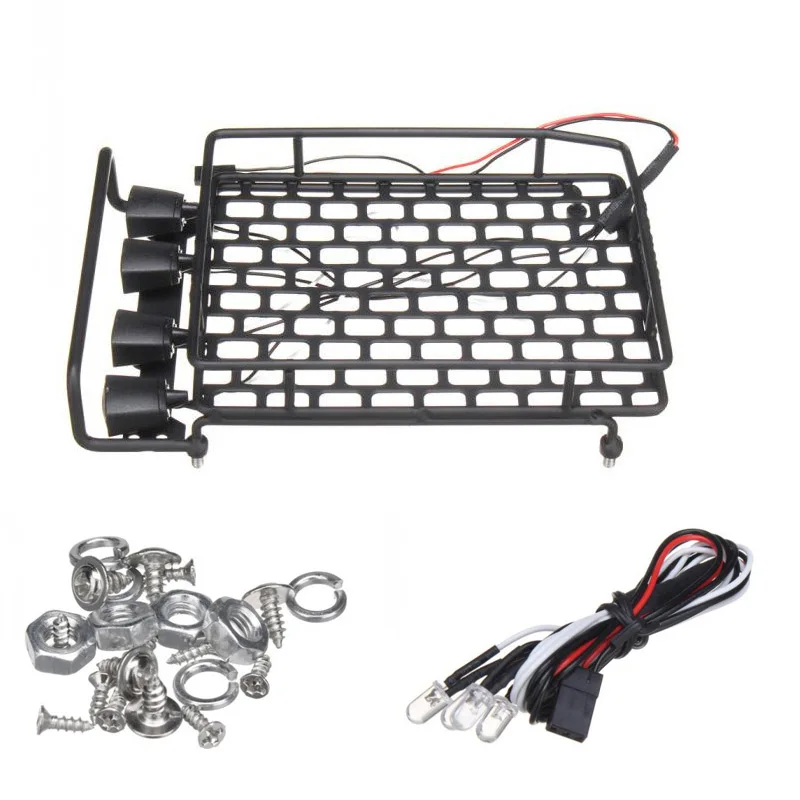 Metal Roof Luggage Rack with LED Spotlight for 1/10 RC Crawler Car YH-17