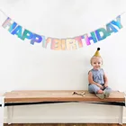 Голографическая пленка с днем рождения, радужная Радужная радужная пленка, алфавитный баннер для детей на день рождения, вечерние единороги на первый день рождения