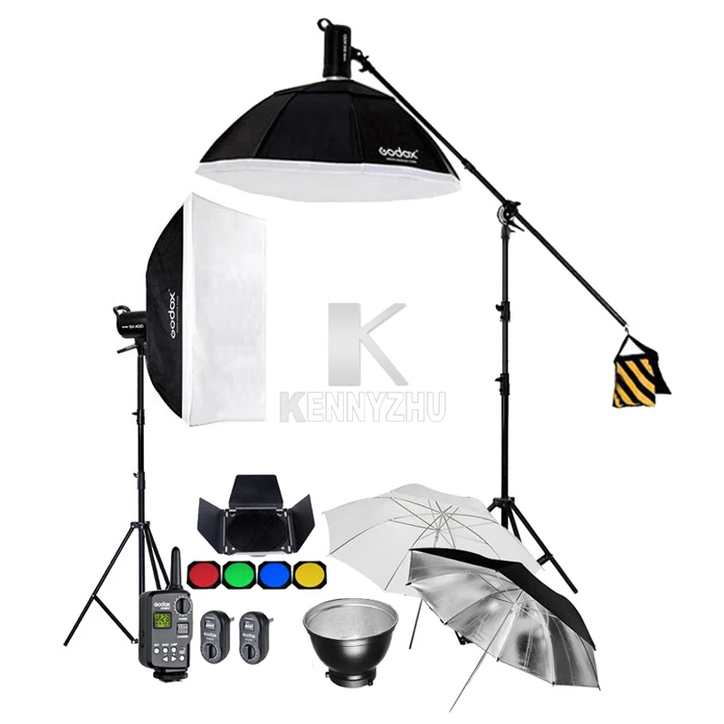 2x Godox SK400 400WS GN65 Studio Flash Strobe Lighting Kit + 60x90cm/95cm Softbox +2.8M Light  Stand & Boom Arm  + Trigger FT-16