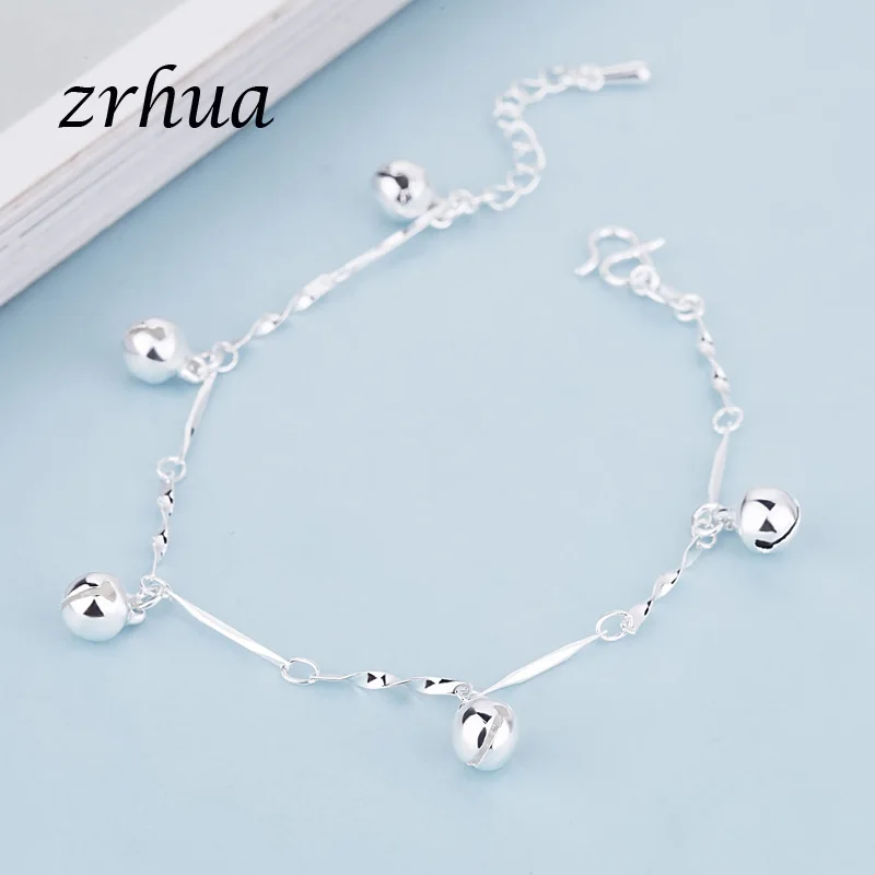 ZRHUA 925 пробы серебряный браслет, украшение для помолвки, красивые свадебные ювелирные изделия для женщин/девушек, блестящий браслет с колокольчиками