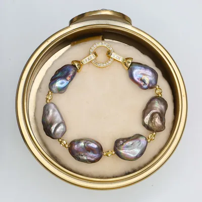 

noble Aurora black three different wearing French shaped pearl freshwater baroque pearl bracelet necklace women's jewelry
