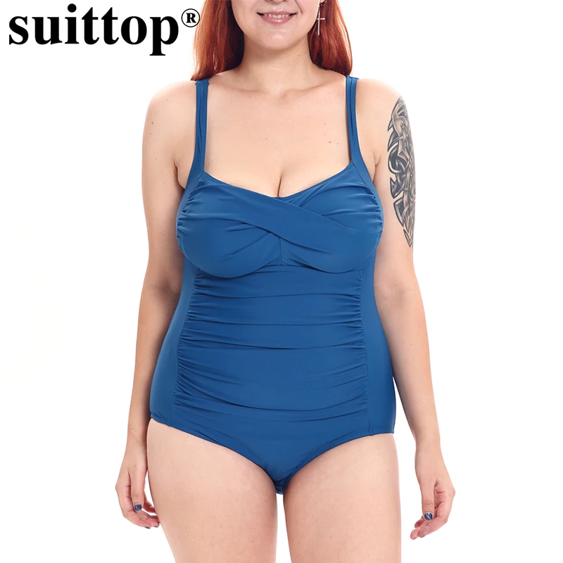Suittop плюс Размеры Одна деталь Купальники Пуш-Ап Глубокий Синий настроить
