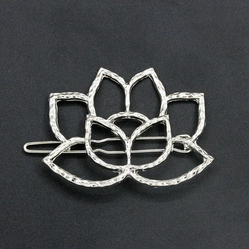 Lotus Silver Новые Модные металлические заколки для волос для женщин и девочек, заколки для волос в виде звезды и сердца, ювелирные украшения для волос, металлические круглые заколки для волос - Цвет: Lotus Silver