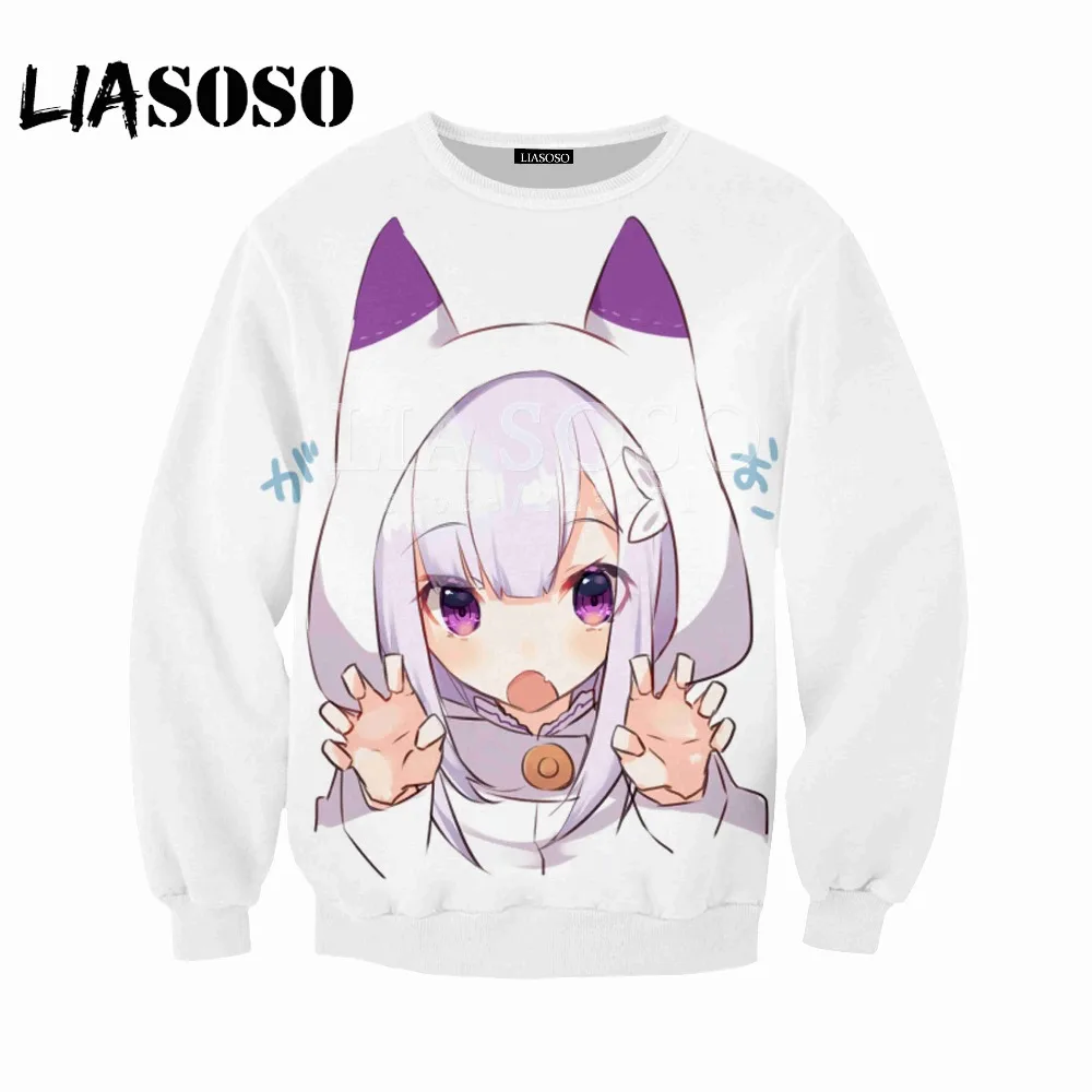 LIASOSO Новый Мужской и Женский свитшот аниме Re Zero с 3D принтом модная брендовая