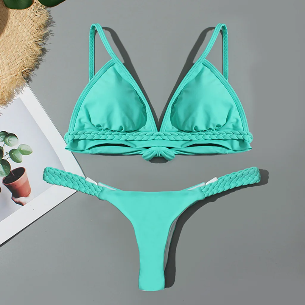 Женский Летний Пляжный сексуальный однотонный черный желтый 5 цветов купальник с