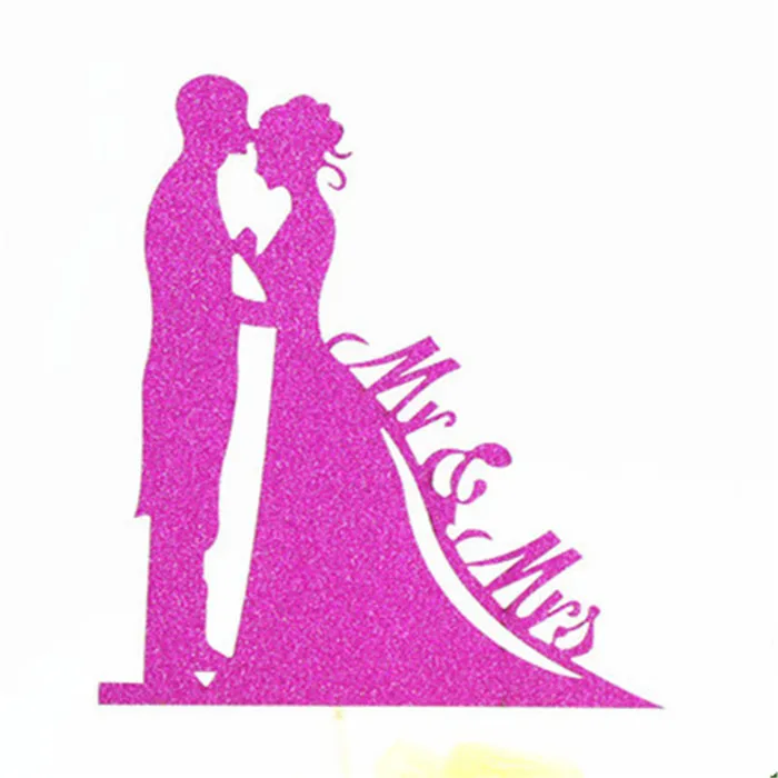 H119 Cake Topper Топпер для торта жениха и невесты Вечерние сувениры Mr Mrs Свадебный Топпер для торта свадебные украшения вечерние принадлежности Серебряный Топпер для свадебного торта - Цвет: H119 Cake Topper