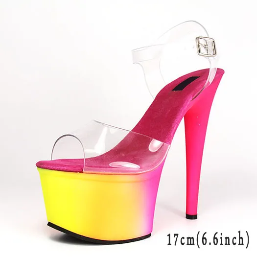 fuschia sole 17cm Фетиш; прозрачные туфли на высоком каблуке; Роскошные туфли для стриптиза с прозрачными ремешками на платформе; экзотические женские сандалии для танцев; туфли-лодочки с открытым носком на шпильке из ПВХ - Цвет: fuschia sole 17cm
