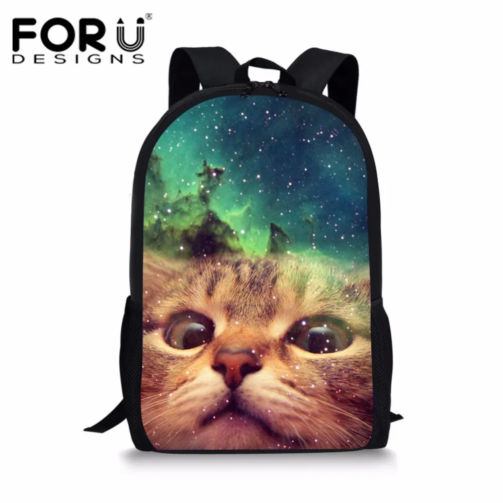 Детская школьная сумка с космическим принтом в виде кота для девочек