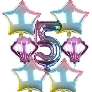 number 5 7 шт./компл. Anniversaire вечерние поставить Фольга шары набор Пол раскрыть воздушный шар с гелием воздушные шары Свадебная вечеринка украшения - Цвет: number 5