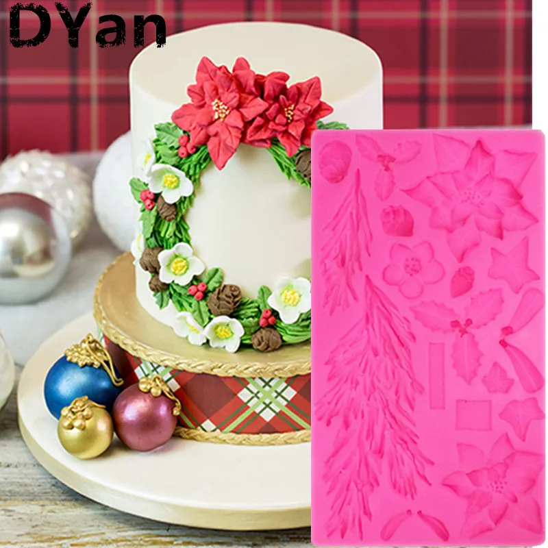 

3D Christmas Style Cake Border Silicone Mold Flower Fondant Molds Cake Decorating Tools Chocolate Candy Gumpaste Moulds A1454