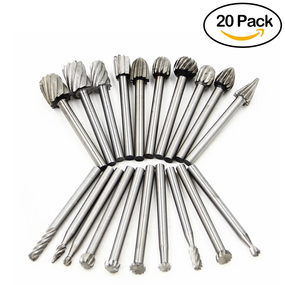 

20pcs Tungsten Carbide Rotary Burr Set with 1/8" Shank for DIY Woodworking Carving Engraving Drilling