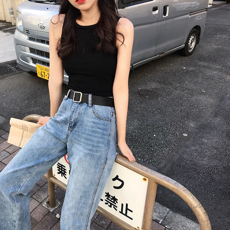 Chic Cropped Tank Top Women Sleeveless Knitted Tops Summer White Black | Женская одежда