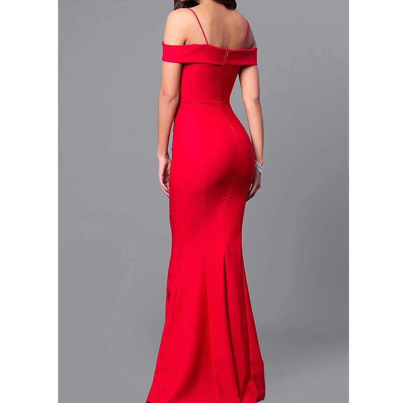 Sexy Straps V-Neck Dress Women Off Shoulder Bodycon Red Party Dress Long Maxi Dresses vestidos verano Zipper Sundres