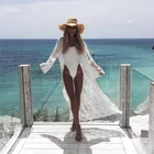 2019 Новый сексуальный женский длинный пляжный кардиган, платье шифон пляж, накидка на бикини, пляжная одежда, прозрачные белые сетчатые Платья для вечеринок
