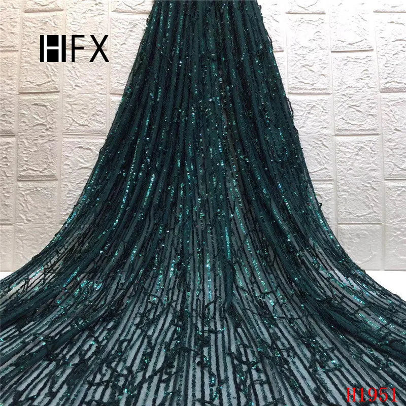 HFX Latest African Laces 2019 Sequin Embroidered Mesh Lace Fabric Champagne Gold French Tulle Wedding Dress X1951 | Дом и сад