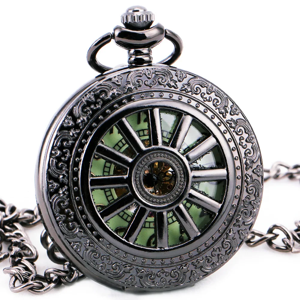 ТД Медь ретро унисекс ручной Ветер карманные Часы Зеленый полые циферблат