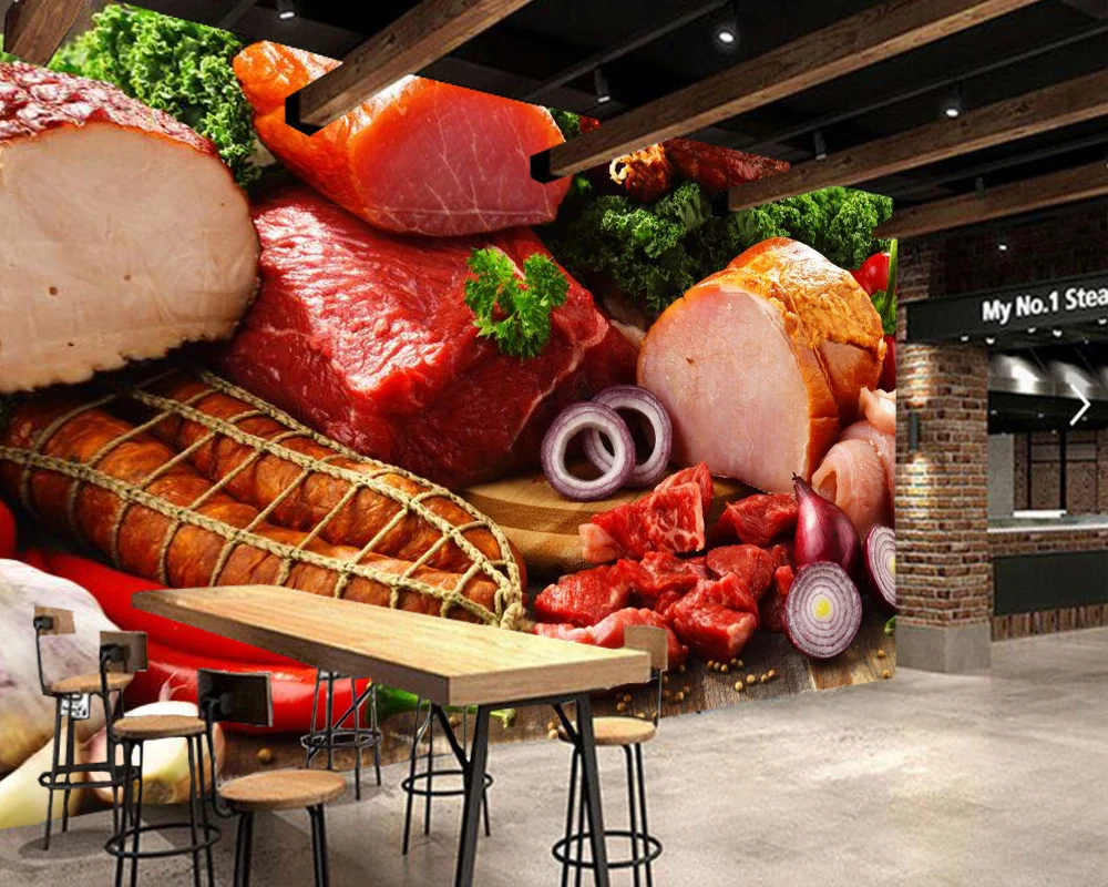 3d обои для мяса ветчины и колбасы Настенные гостиной кухни магазина ресторана
