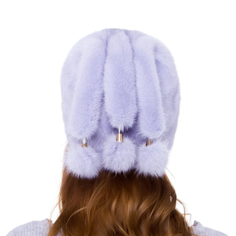 шапка Женская из натуральной кожи норки Меховые помпоны аксессуары для женщин