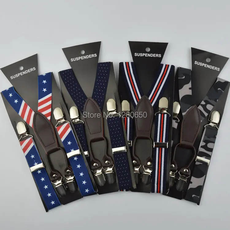Подтяжки детские эластичные с 4 зажимами принтом флага США Y-образной спинкой |