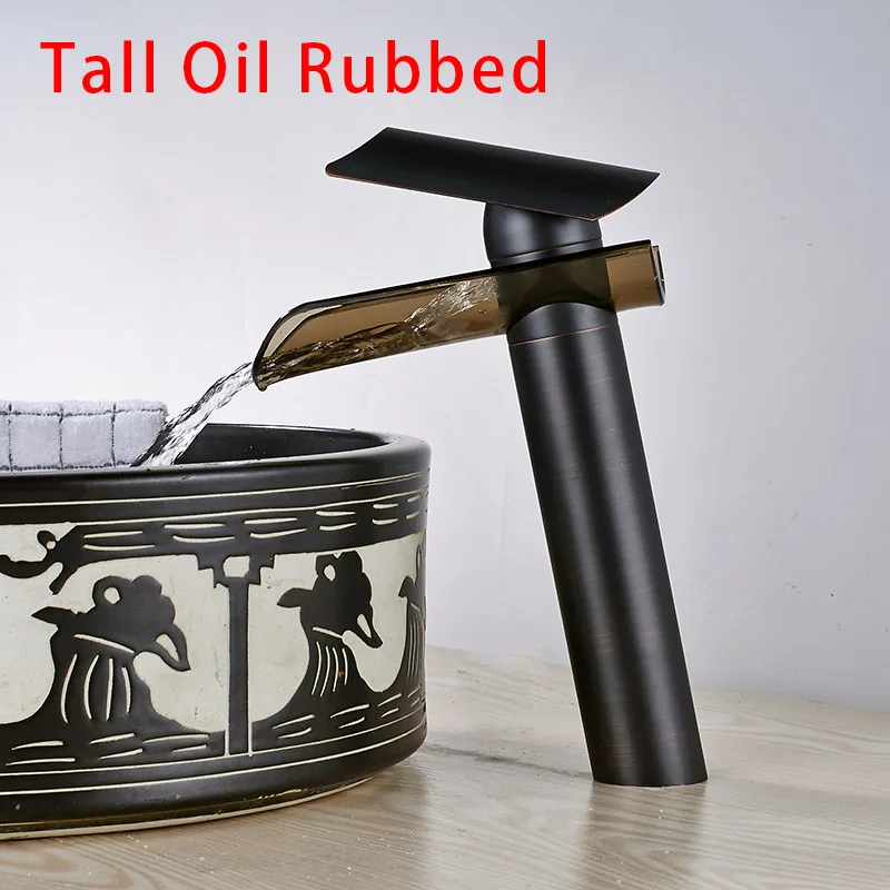 ORB Tall Хром Матовый никель ORB раковина кран Torneira горячей и холодной воды смесители водопад бассейна кран со стеклом - Цвет: ORB Tall