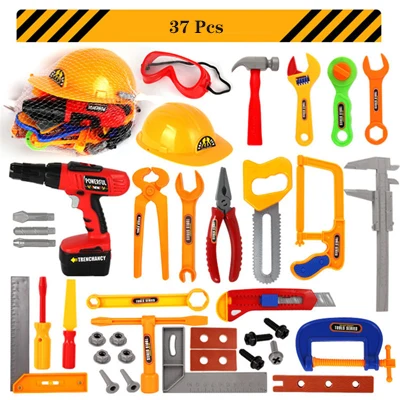 37 Pcs 37 шт. DIY кросс-граница дети Моделирование игровой дом игрушка набор инструментов электрическая дрель набор шлемов техническое обслуживание инструмент игрушка студенческий подарок - Цвет: 37 Pcs