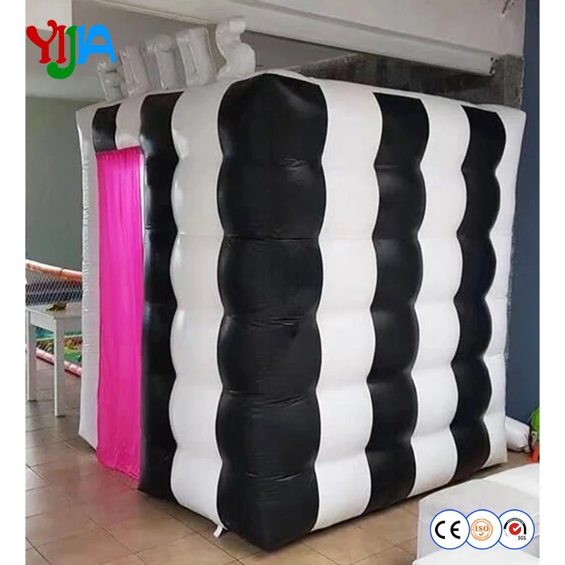 

New Arrival Cute Inflatable Photo Booth White and Black outside and white inside/Total Black Portable Photo Booth Cabin For Sale