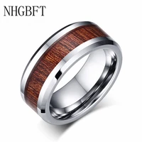 nhgbft 8mm wide mens tungsten carbide ring wood inlay dome ring male jewelry dropshipping