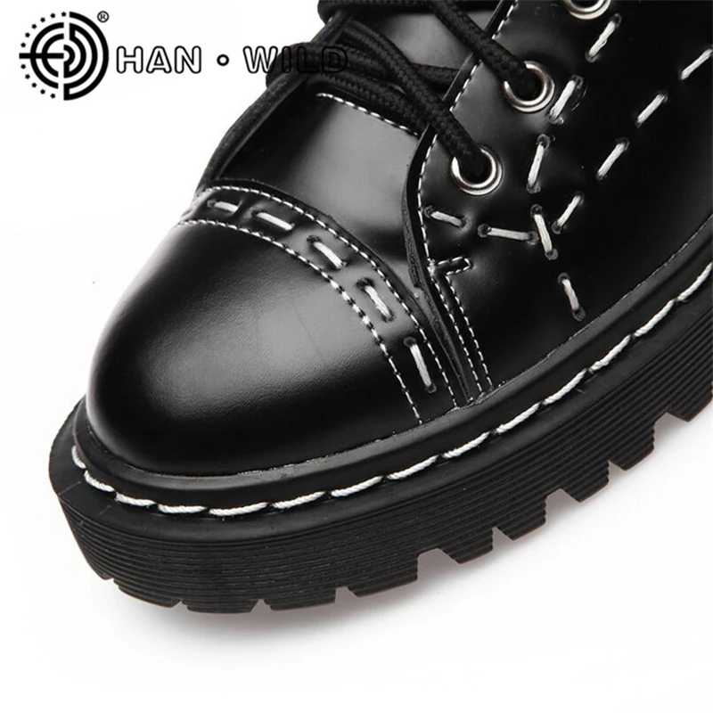 

British Style Women Genuine Leather Ankle Boots Platform Ankle Boots Ladies Large Size 35-44 Lace Up Motorcycle Boots Female
