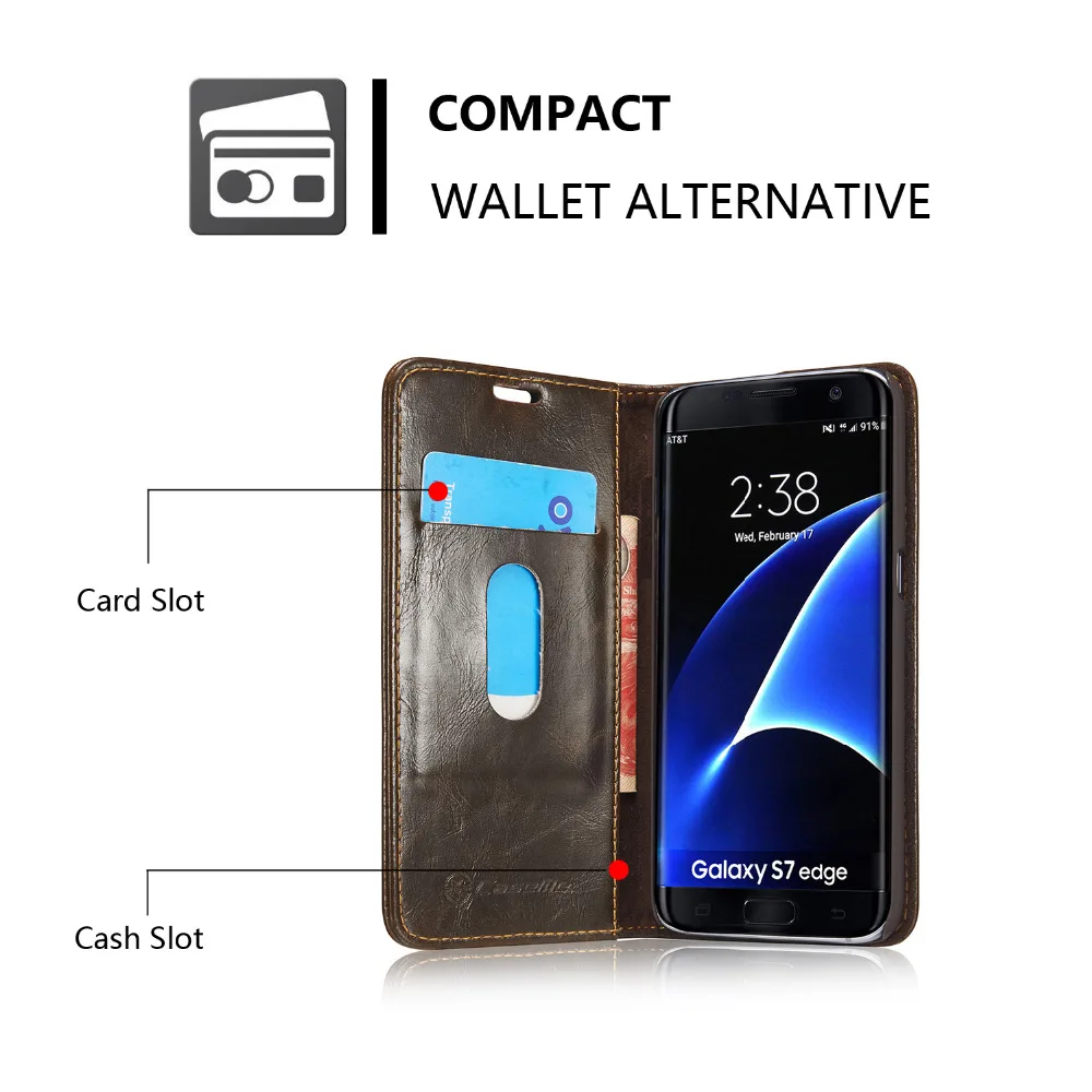 CaseMe S7 Edge бумажник чехол для S6 Plus с отделением карт на магните Авто Чехол С